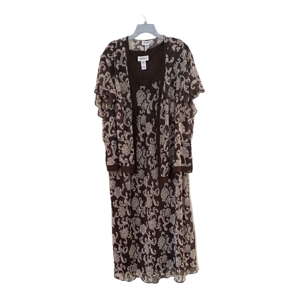 Plus Size brown 2 piece floral dress set size 34W